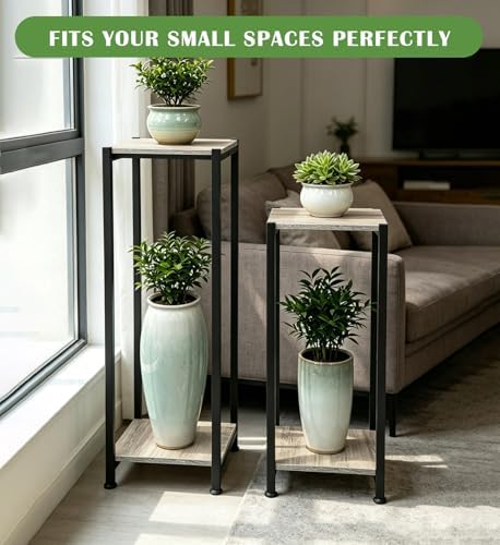 Dipion 31 Inch Tall Plant Stand Indoor,2 Tier Pedestal Stand Table,Greige - Image 6