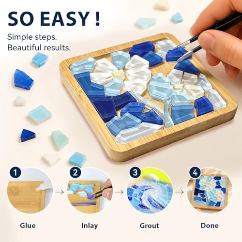 Glizma 6 Sets DIY Acrylic Mosaic Coaster Kit with Floral Patterns, Unique Floral Design Coasters Craft Kit for Adults & Women, Complete Mosaic Coaster Making Kit for Home Decor & Gifts - Image 3