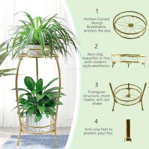 MOCORY Plant Stand Indoor Outdoor,2 Tier 27.1" Tall Metal Plant Stands,Gold - Image 5