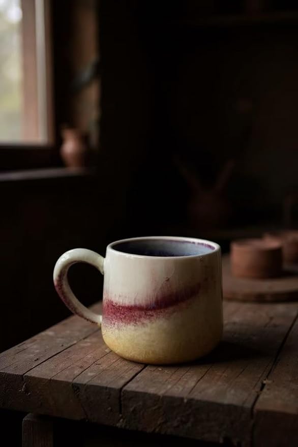 Handcrafted Ceramic Coffee Mug, Mint Blue and Pink, Textured Surface, Modern Design
