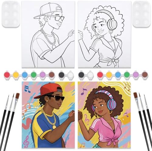 VOCHIC Sip and Paint Kit for Adults Couples Paint Party Kits Pre Drawn Canvas Art Painting Set Date Night Games Valentine 2 Pack (Hip-hop Couple, 8 x10 in) by VOCHIC