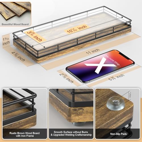 Rustic Bathroom Toilet Tank Tray, 11.2" Wood Toilet Paper Storage Basket Back of Toilet Basket Organizer, Vanity Tray for Perfume Makeup Candle Kitchen Counter Coffee Table Decor - Image 2