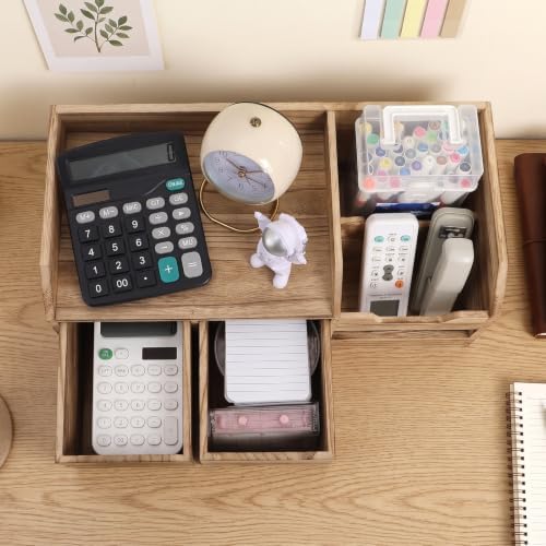 Wood Desktop Organizer with Drawers, 4 Compartment - Image 7