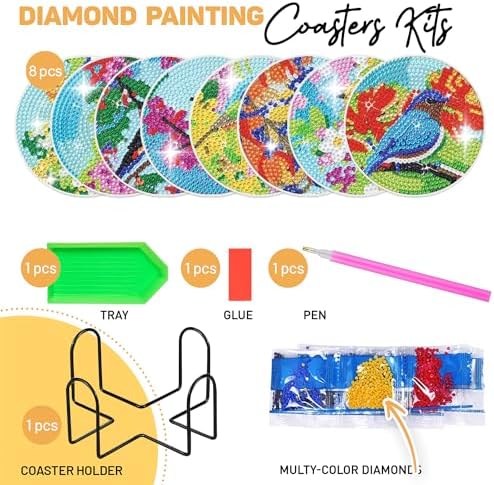 8 pcs Diamond Painting Coasters | Diamond Art Coasters | Birds Diamond Art Painting | Perfect Art Craft Gift for Birds Lover, Dad, Mom, Grandparents, Brother, Sister. - Image 5