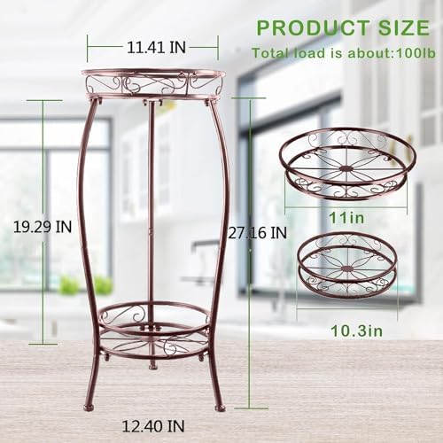 MOCORY Plant Stand Indoor Outdoor,2 Tier 27.1" Tall Metal Plant Shelf,Brown - Image 3