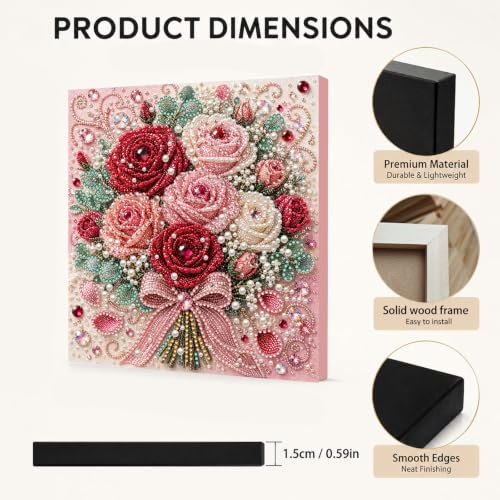 DIY Pearl Painting Kit for Adults, Rose Flower Gem Art with Wood Frame, 20x20cm Pearl Diamond Craft, Floral Wall Decor Gift for Women, Beginners Relaxing Hobby Kit - Image 6