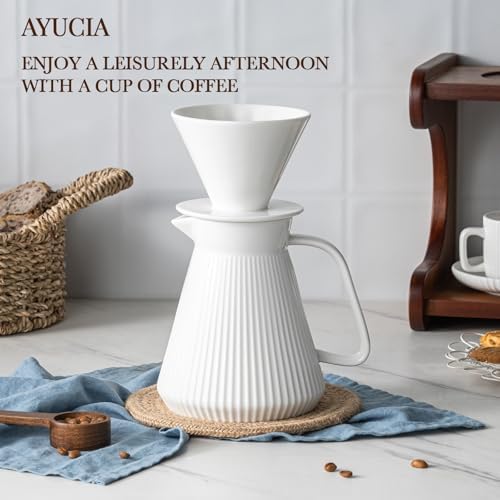 Pour Over Coffee Maker Set, Ceramic Coffee Dripper with Pot Set, 22OZ White Cream Pour Over Coffee Brewer for Home Café Restaurant Camping, Size 02 - Image 5