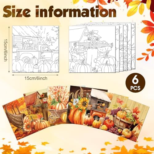 Honoson 6 Pcs 6 Inch Pre Drawn Outline Canvas Paint Kit with Pictures for Adults Paint Party Stretched Canvas Art Boards Set for Adult Beginner (Autumn Style) - Image 2