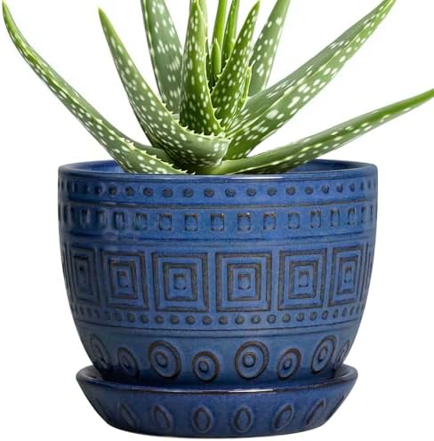 G EPGardening Plant Pots Indoor 5 Inch - Ceramic Pot for Plants with Drainage Hole and Saucer Round Planter Outdoor Modern Flower Pot Home Office Decor Blue by GEPGardening