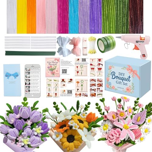 NREDXOON Pipe Cleaner Flower Kit w/Glue Gun 1200pcs 12 Colors Bouquet Craft by NREDXOON