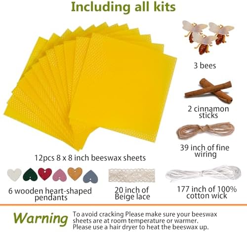 Bingfuego Beeswax Candle Making Kit for Beginners-12 Beeswax Sheets for Candle Making Rolling Kits, Natural Candle Making Kit (Natural Yellow Colors, 8 x 8 inch) - Image 2