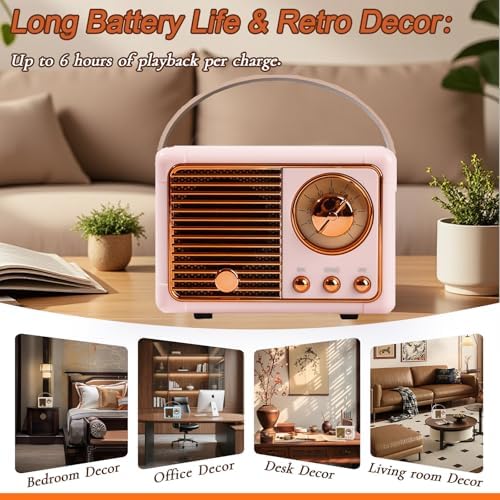 Retro Bluetooth Speaker, Vintage Style Mini Portable Wireless Speaker,4 inch speaker, Cute Small Desk Office Decor with Classic Look, Compact Sound for Party Kitchen Bedroom Home Travel Outdoor Use - Image 4
