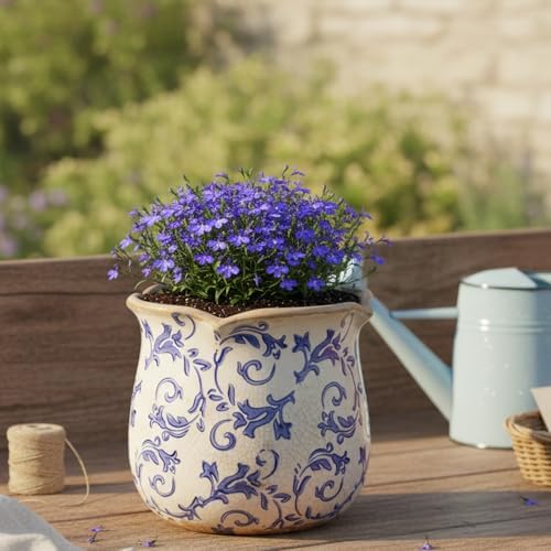 Retro Distressed Ceramic Pots, Antique Crackle Glaze Planters w/ Drainage - Image 4