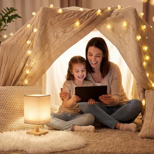 Small Table Lamp Set of 2, Square Short Bedside Lamps 2700K Warm LED with Linen Shade & Wood Base, USB Nightstand Lamps for Bedroom Living Room - Image 3
