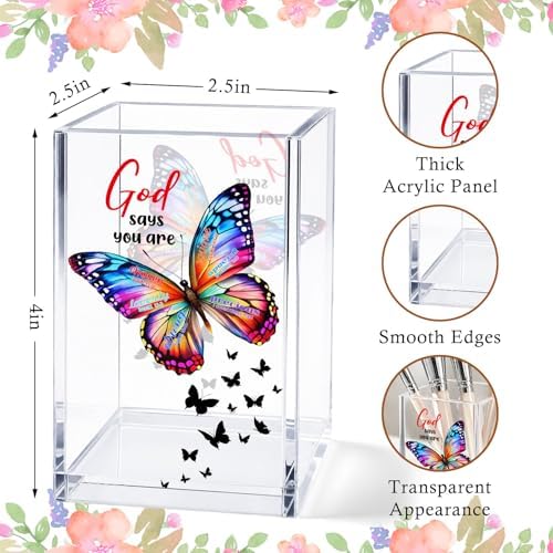 Butterfly Acrylic Pen Holder Cup, Christian Inspirational Desk Decor, Religious Pencil Holder Organizer, Birthday Gift for Women, Mom, Sister, Friend, Coworker - Image 3