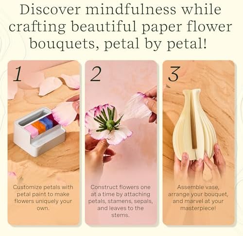 Lifelines FlowCrafts, Paper Flower Bouquet - Create a 5-Flower Bouquet with 80+ Petals, 2 Leafy Sprigs & Elegant Vase - Sensory Arts & Crafts Kit for Teens & Adults - Paper Decorations - Image 4