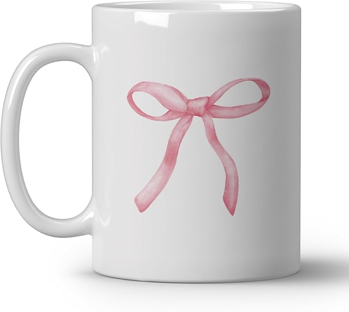 Pink Bow Coffee Mug, Cute Girly Ceramic Coffee Mugs Gifts for Women Girls, Preppy Coquette Ceramic Cup, 11oz White