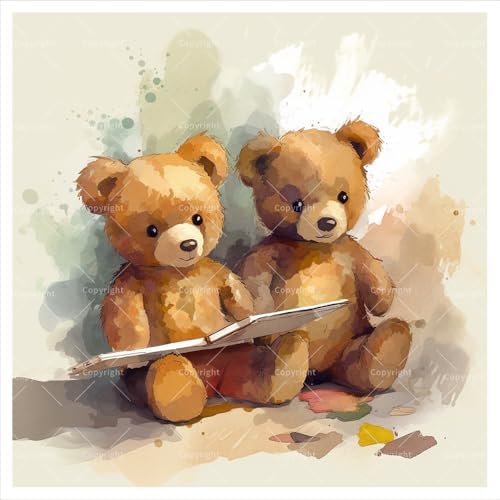 TAOPAOLAB Two Teddy Bears Reading Digital Painting Kit for Adults - DIY Bear Oil Painting on Canvas 7.87x7.87in, Framed Acrylic Paint Kit, Good for Beginners, Home Decor or Gift Artwork by Unknown