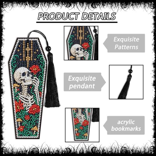 8 Pcs Gothic Diamond Art Bookmark, DIY 5D Kits with Tassels - Image 4