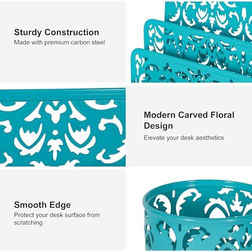 EasyPAG Desk Organizers and Accessories 3 Pieces Office Organizer Set - Pen Holder for Desk, Mail Sorter Countertop and Sticky Note Holder, Dark Teal - Image 4