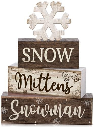 Moucuny 4 Pcs Wooden Snowman Block Signs Farmhouse Table Decoration by Moucuny