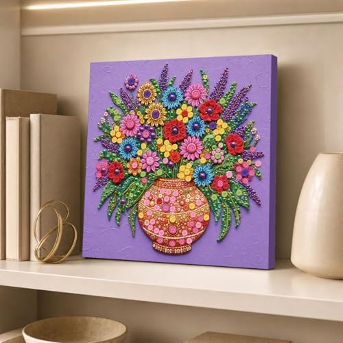 Framed Button Art Kit 11.8" DIY Mosaic Craft for Adults(Purple Vase) - Image 6