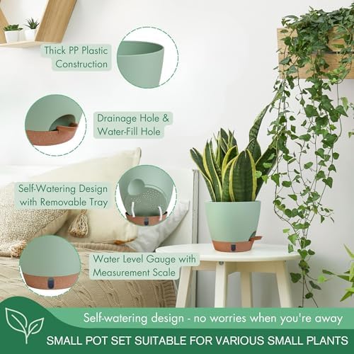 Self Watering Pots for Inoor/Ourdoor Plants 5/5.5/6/6.5/7" Plastic Planter - Image 5