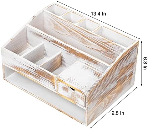 Wood Desk Drawer Organizers with File Organizer Pen holder Office Decor combo Organization Home Can Arrange calculators scissors pens note papers, etc. (washed white) - Image 2