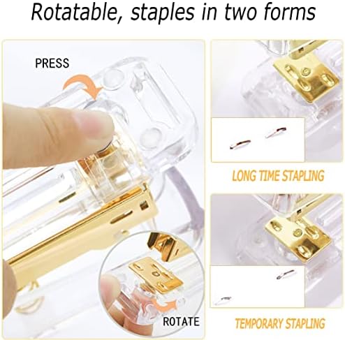 Gold Desk Accessories, Acrylic Stapler, Staple Remover, Tape Holder, Pen Holder, Ballpoint Pen, Scissor, Binder Clips, 1000pcs Staples, Phone Holder, Ruler, Transparent Glue and 300 Notes - Image 3