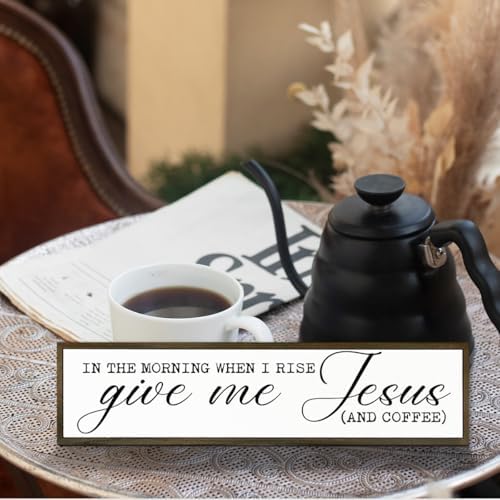 Coffee Wood Sign, Rustic Wooden Hanging Signs, Desk Decor Art, Coffees Lover Decoration for Home Kitchen Bedroom, Coffees Station Decor, When I Rise Give Me Jesus and Coffee Sign, 17.8x4x1.2 inches - Image 5