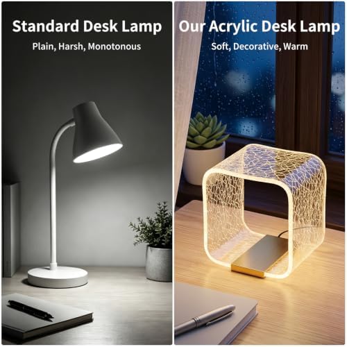 Acrylic Bedside Lamp, Square Starry Effect LED Desk Lamp with Button Switch, Eye-Caring Table Lamp for Bedroom, Nightstand, Dorm, Office and Living Room - Image 4