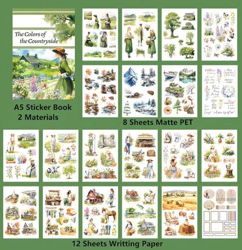 YagCu Countryside Journaling Stickers, Junk Journal Sticker for Adults, 20 Sheets Pre-Cut Stickers, Vintage Ephemera Scrapbooking Supplies, Craft Arts - Image 5