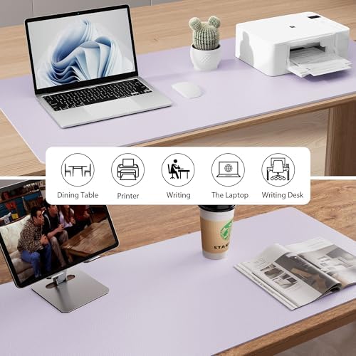 Aothia Faux Leather Desk Mat - Non-Slip PU Leather Desk Blotter, Waterproof Writing Surface, Large Desk Pad for Office & Home (Soft Lavender, 55" x 24") - Image 5