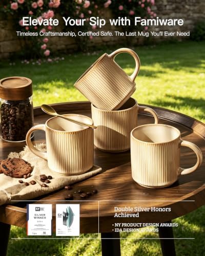 famiware Coffee Mug Set of 4, Star 12 oz Ceramic Mugs Cups Set with Handle - Image 5