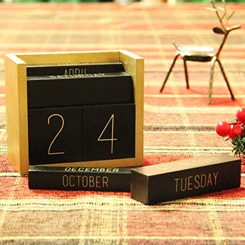 Juegoal Wooden Perpetual Calendar, Wooden Block Daily Calendar Office Desk Accessories (Black) - Image 5