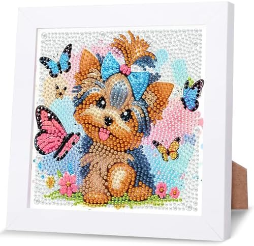 GHHKUD Dog Diamond Art Painting Kits for Adults with Frame, Diamond Art Animals Crafts for Ages 4-6-8-12, Easy to DIY Gem Painting Gifts Home Wall Decor 15x15cm (Beautiful Packages) by GHHKUD
