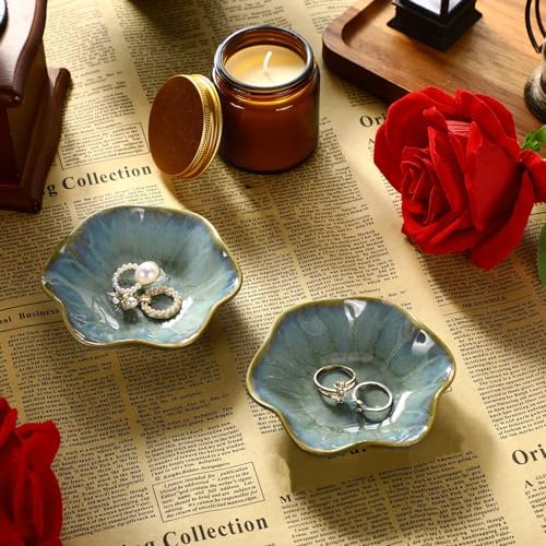Teenyyou 8 Pcs Ceramic Jewelry Dish Bulk Small Trinket Tray, Dark Green - Image 4