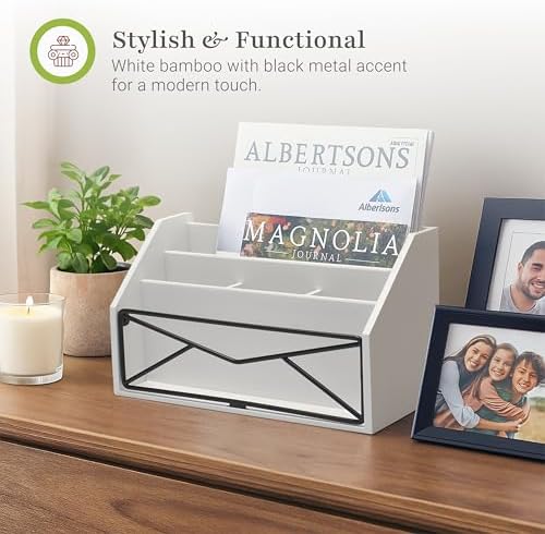 Prosumer's Choice Bamboo Desk Organizer – White Powder-Coated Natural Bamboo Mail Organizer for Countertop - Wooden Desktop Organizer for Mail, Files, Letters, and Tabletop Storage - Image 4