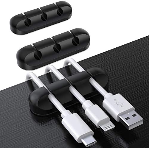 SOULWIT Cable Holder Clips, 3-Pack Cable Management Cord Organizer Clips Silicone Self Adhesive for Desktop USB Charging Cable Nightstand Power Cord Mouse Cable Wire PC Office Home - Black by SOULWIT