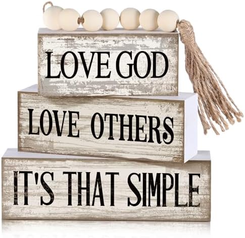 Moucuny 4 Pcs Christian Wooden Block Signs Farmhouse Tiered Tray Decor by Moucuny