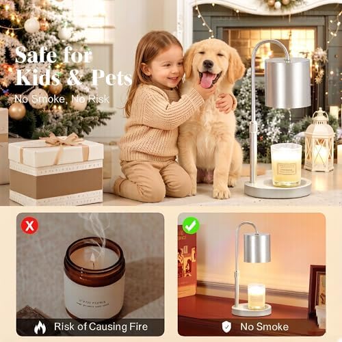 Dreamholder Electric Candle Warmer Lamp with Timer, Dimmable Candle Lamp with Adjustable Height, Wax Melter for Jar Candles Wood Base Floral Home Decor Gifts for Women Mom, Silver - Image 5