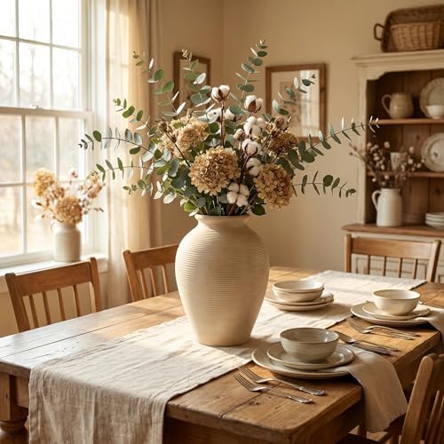 Large 9 Inch Ceramic Vase, Farmhouse Rustic Table Centerpiece, Vintage Floor Vase for Dried Flowers, Home Decor for Living Room, Mantel, Bookshelf & Office - Image 2