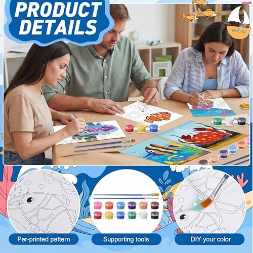 Blosssound 10 Set Pre Printed Canvas Pre Drawn Canvas Painting with Easel Kits 5" x 7" Outline Painting Panels for Beginners, DIY Craft Project, Home Decors(Ocean) - Image 3