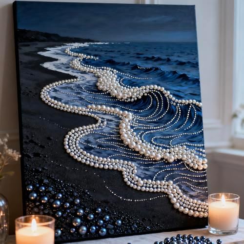 Mrchfr Wave Pearl Painting Kit for Adults & Beginners, DIY Ocean Theme DIY All-Pearl Dot Painting, Stress Relief Art Craft Supplies for Gift Home Wall Decor, No Frame (Style C) by Mrchfr