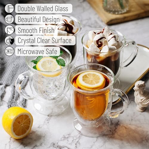 BTaT- Double Walled Glass Coffee Mugs, 12 oz, Set of 6, Glass Coffee Cups with Handle, Insulated Clear Coffee Mug for Hot and Cold Beverages, Cappuccino, Latte, Tea, Americano, Microwave Safe - Image 3