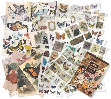 Butterfly Washi Sticker Book for Journaling, 30 Sheets 500+ Vintage Scrapbook Stickers for Junk Journal Supplies, 20 A5 Scrapbook Paper for DIY Arts and Crafts, Aesthetic Sticker Book for Adults Women - Image 2