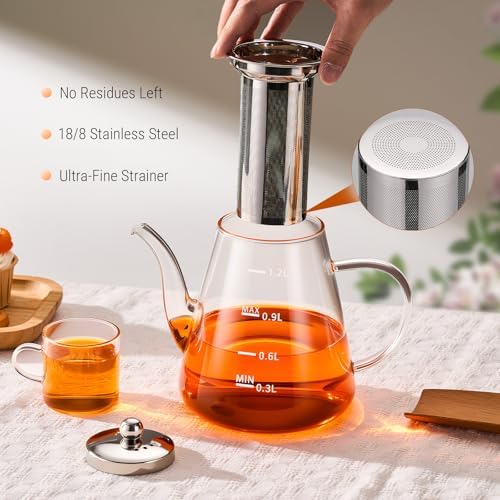 PARACITY 44oz Glass Teapot with Infuser, Stovetop Tea Pot with Scale, Clear - Image 4