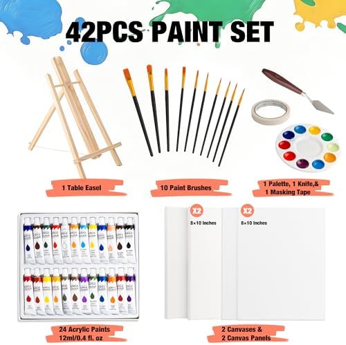 42PCS Acrylic Paint Kits for Adults, Art Supplies Set with Easel - Image 2