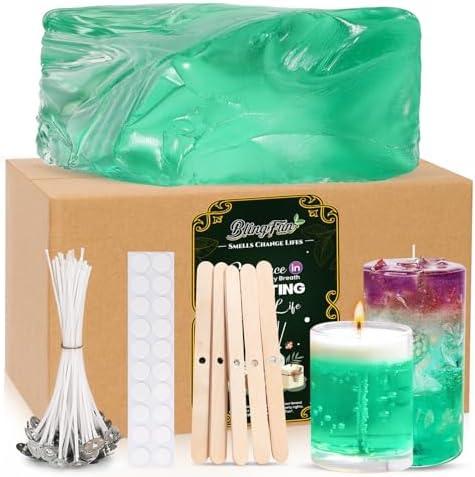 Blingfun Clear Wax for Candle Making-DIY Aromatherapy Candle Making Gel raw Materials, can add Dried Flowers/Fragrance, smokeless Safe Candle Materials, Birthday Christmas Gift Decoration (Green) by Blingfun