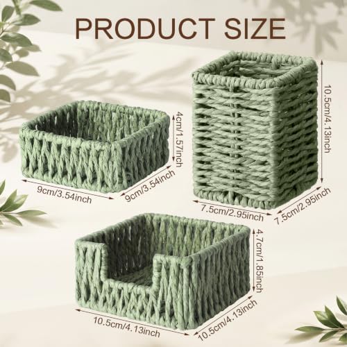 Green Paper Rope Woven Desk Organizer Set of 3 - Image 2